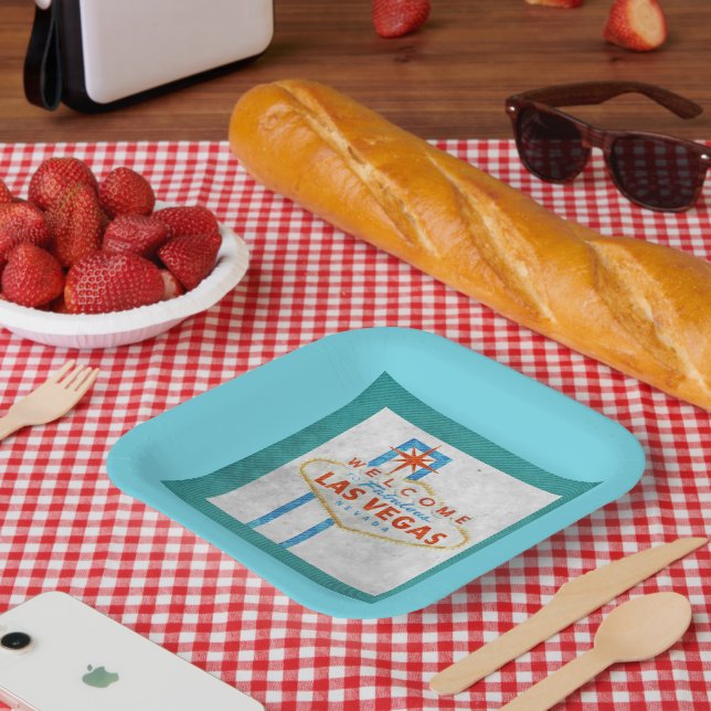 Retro Vegas Sign Grunge Style Paper Plate (Picnic)