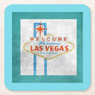 Retro Vegas Sign Grunge Style Square Paper Coaster