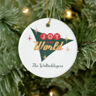 Retro Vegas Vibe Joy To The World Family Name Ceramic Tree Decoration