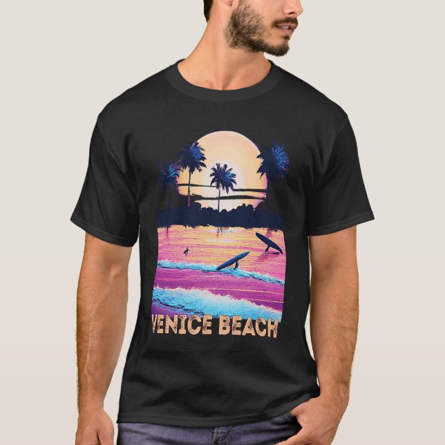 Retro Venice Beach California Souvenir Surf T-Shirt (Front)