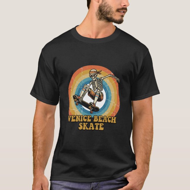 Retro Venice Beach Skate Skeleton T-Shirt (Front)