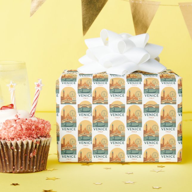 Retro Venice Italy Wrapping Paper – Gondola  (Birthday Party)