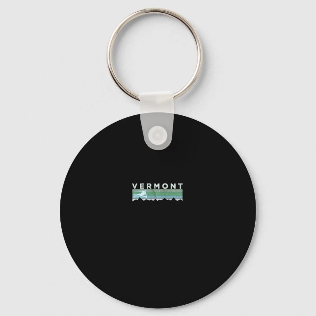 Retro Vermont Distressed Long Sleeve Skiing  Key Ring (Front)