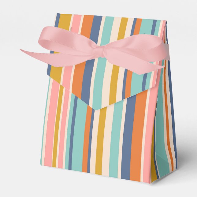 Retro vertical orange blue and yellow pink stripes favour box (Front Side)