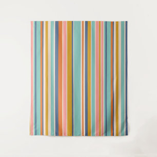 Retro vertical orange blue and yellow pink stripes tapestry