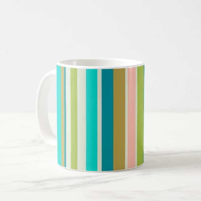 Retro vertical pink turquoise and peach stripes coffee mug (Front Left)