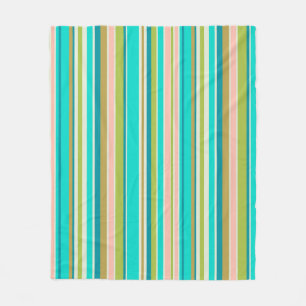 Retro vertical pink turquoise and peach stripes fleece blanket