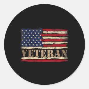 Retro Veteran Bold Text Usa Flag Fathers Day Classic Round Sticker