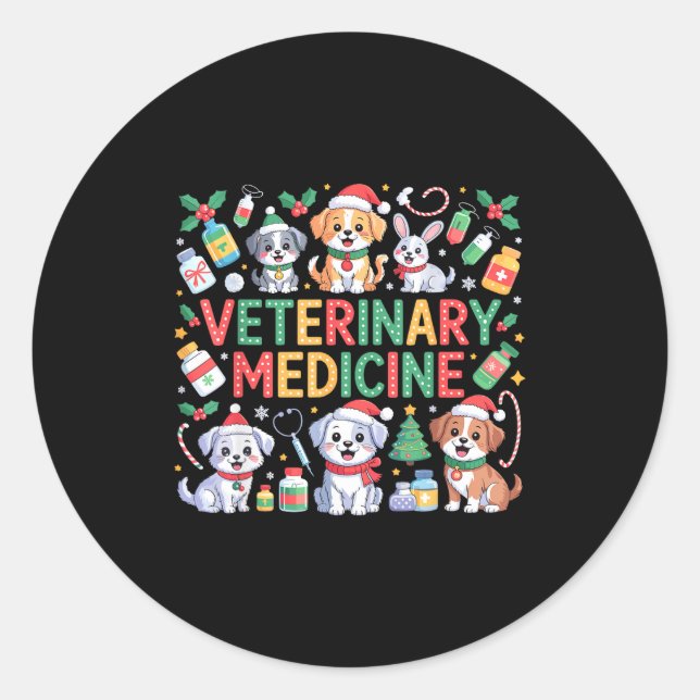 Retro Veterinary Medicine Vet Tech Cat Dog Lover C Classic Round Sticker (Front)