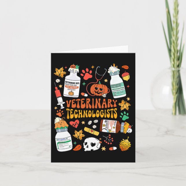 Retro Veterinary Technologists Spooky Halloween An Card (Front)