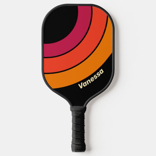 Retro VHS Circle Stripe with Name Pickleball Paddle (Front)
