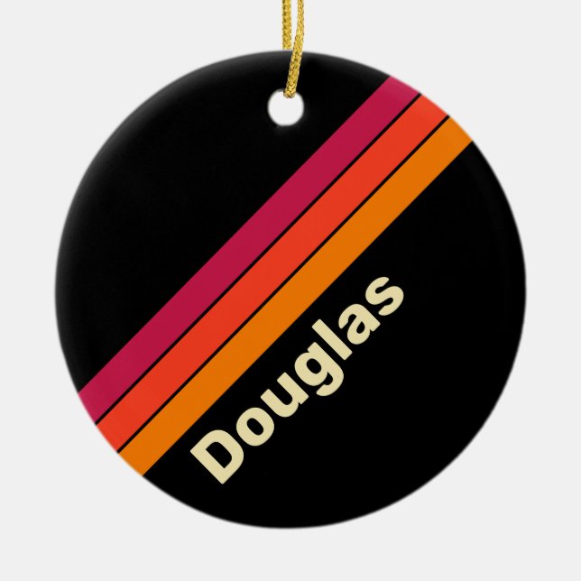 Retro VHS Stripes with Name Ceramic Tree Decoration (Front)