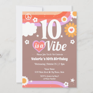 Retro Vibe 10th Birthday Invitation