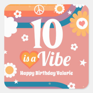 Retro  Vibe 10th Birthday  Square Sticker