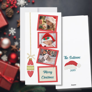 Retro Vibe 3 Photo White Holiday Card