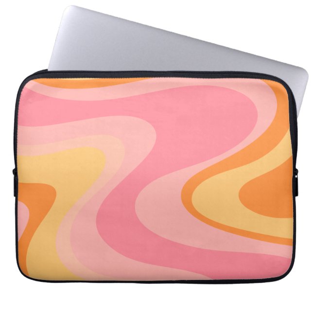 Retro Vibe Abstract Swirl 60s 70s Pink and Orange Laptop Sleeve (Front)