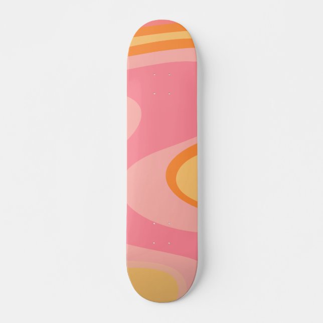 Retro Vibe Abstract Swirl 60s 70s Pink and Orange Skateboard (Front)