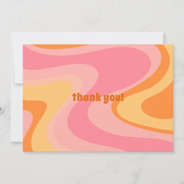 Retro Vibe Abstract Swirl 60s 70s Pink and Orange Thank You Card (Front)