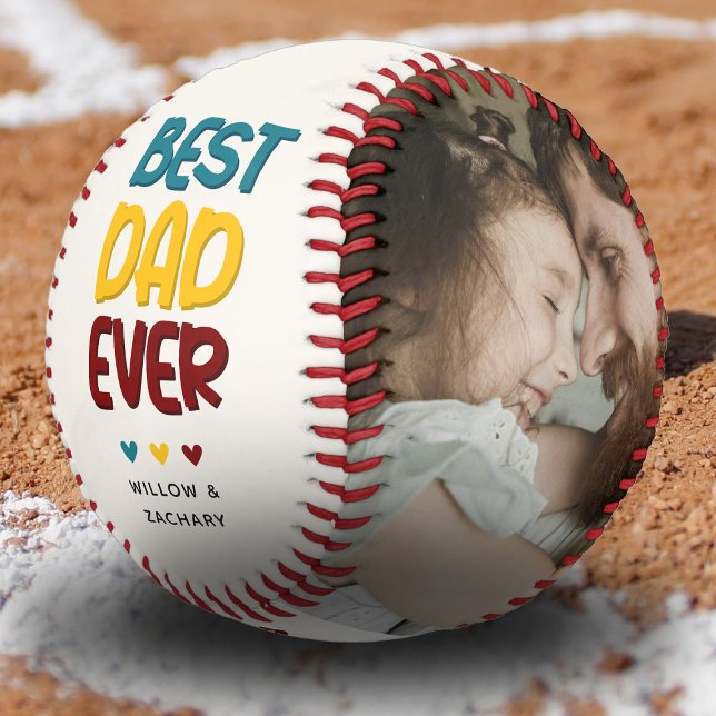 Retro Vibe 'Best Dad Ever' 2 Photo Collage Baseball (Creator Uploaded)