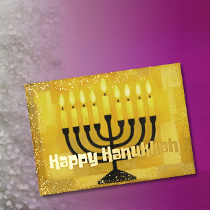Retro Vibe Hanukkah Menorah Glitter Edge