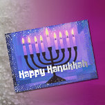Retro Vibe Hanukkah Menorah Glitter Edge<br><div class="desc">Retro Vibe Hanukkah Menorah Glitter Edge Silver Blue Purple Black</div>