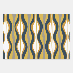 Retro Vibe Mustard Navy Blue Grey Wrapping Paper Sheet