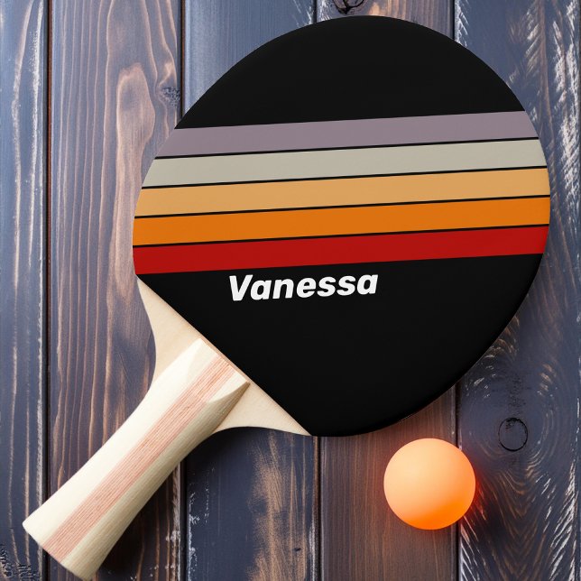 Retro Vibe Rainbow Striped with Name Ping Pong Paddle (Creator Uploaded)