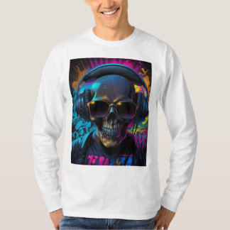 Retro Vibe Skull Graphic with Music Flair T-Shirt