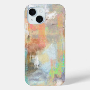 Retro vibe,yellow,peach,taupe,grey,cyan painting  iPhone 15 case