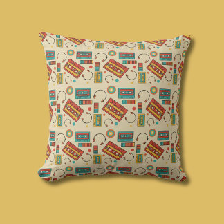 Retro Vibes - 1980s Cassette Tapes Pattern Cushion