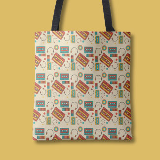 Retro Vibes - 1980s Cassette Tapes Pattern Tote Bag