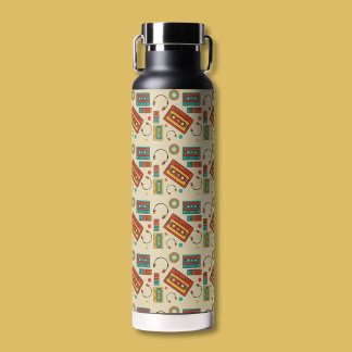 Retro Vibes - 1980s Cassette Tapes Pattern Water Bottle