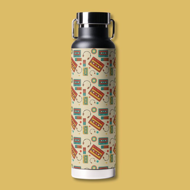 Retro Vibes - 1980s Cassette Tapes Pattern Water Bottle (Creator Uploaded)