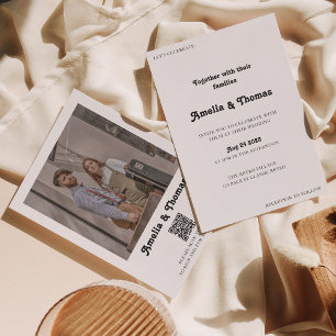 Retro Vibes Classic Photo QR Code Wedding Invitation