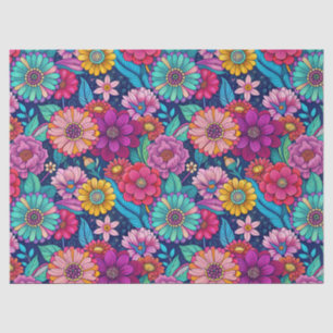 Retro Vibes Colorful Floral Pattern Decoupage Tissue Paper
