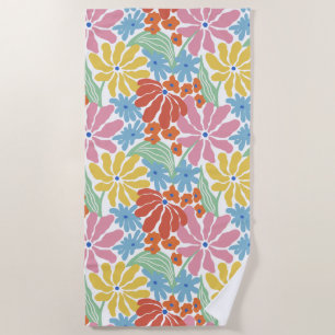 Retro Vibes Colourful Flowers Beach Towel
