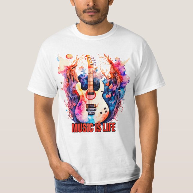 Retro Vibes: Colourful Vintage Guitar Tee (Front)