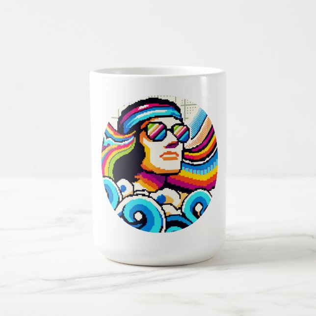 Retro Vibes: Groovy Hobbies in Pixel Art Coffee Mug (Center)