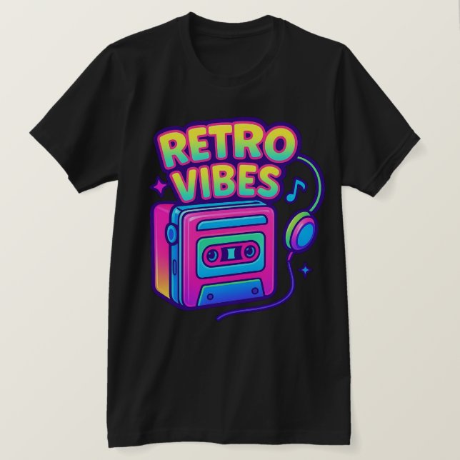 Retro Vibes Neon Cassette Player T-Shirt  (Design Front)