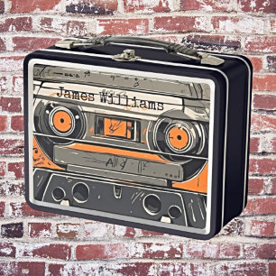 Retro Vibes: Personalised Hand-Drawn Cassette Tape Metal Lunch Box