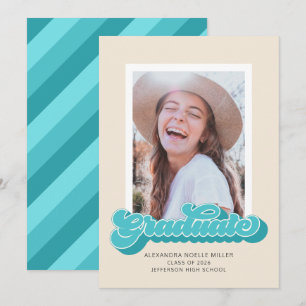 Retro Vibes (Teal) Photo Graduation Announcement