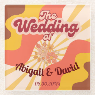 Retro Vibes Vintage Wedding Glass Coaster