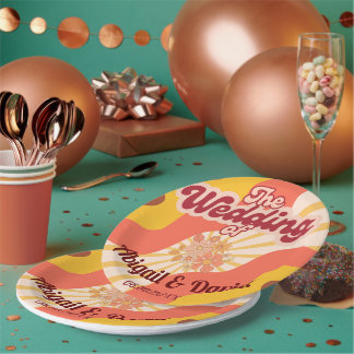 Retro Vibes Vintage Wedding Paper Plate