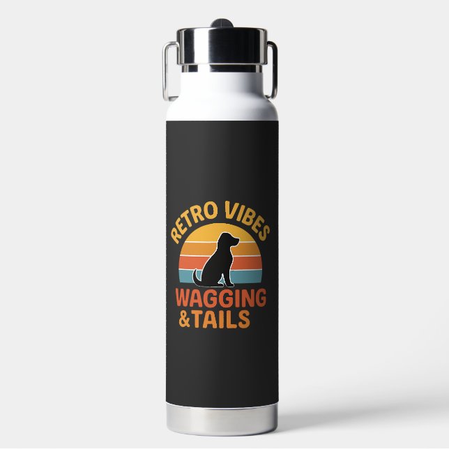 Retro Vibes, Wagging & Tails Water Bottle (Front)