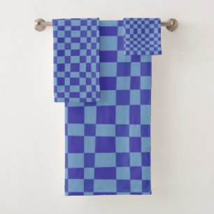 Retro Vibrant Blue Abstract Chequerboard Bold Bath Towel Set
