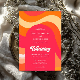 Retro vibrant colours waves groovy font wedding invitation