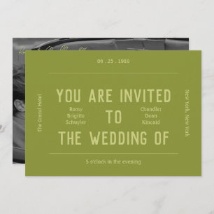 Retro Vibrant Monochrome Green Wedding  Invitation