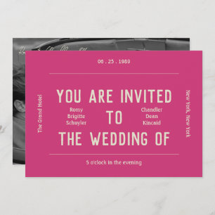 Retro Vibrant Pink and Cream Wedding Invitation
