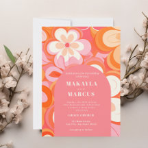 Retro Vibrant Pink Arch Wedding Invitation