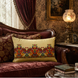 Retro Victorian Era Birds Butterflies Frieze Lumbar Cushion